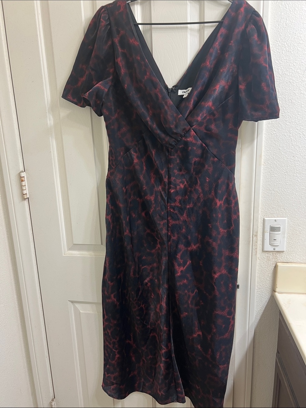 Nine West Black and Red Printed Wrap-Style Dress